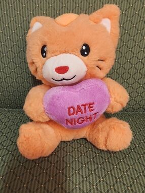 Sweethearts Orange Plush Cat Holding Purple "Date Night" Heart